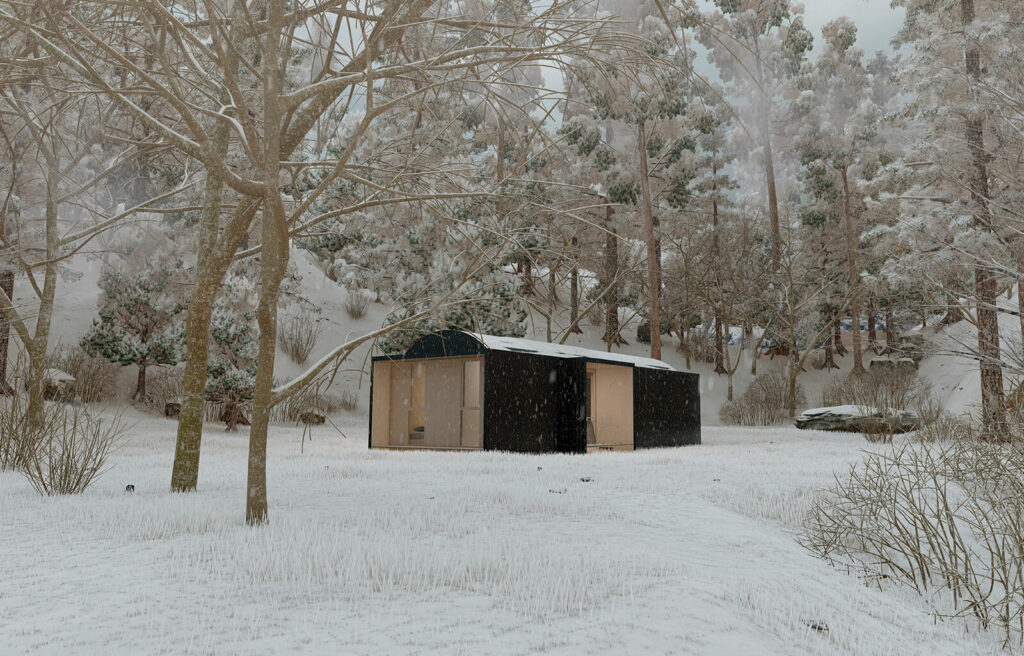 Invierno en una casa de madera